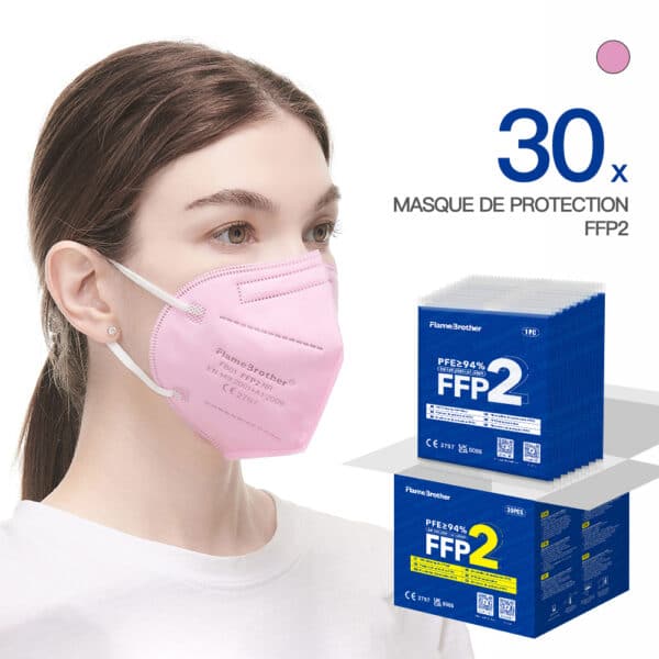 FlameBrother Masque de Protection FFP2 Rose Certifié CE FFP2 Masque FFP2 Adulte Couleur Rose 30 Pièces