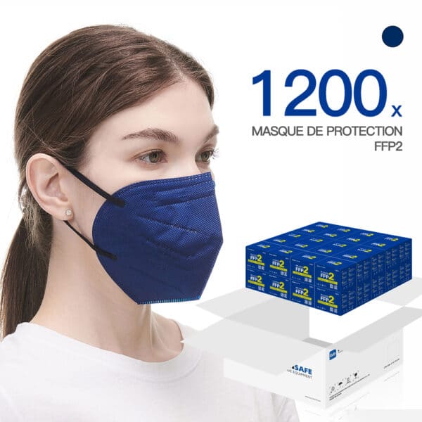 FlameBrother Masque de Protection FFP2 Certifié CE Masque FFP2 Adulte Couleur Bleu 1200 Pièces